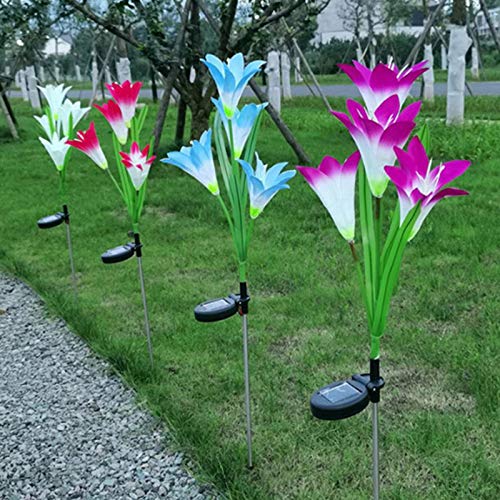 Lampara Solar Flores, [4 piezas] XVZ Luces LED de flor de Lirio solar, Luces navideñas con estacas de jardín, luces solares para jardines, balcones y terrazas