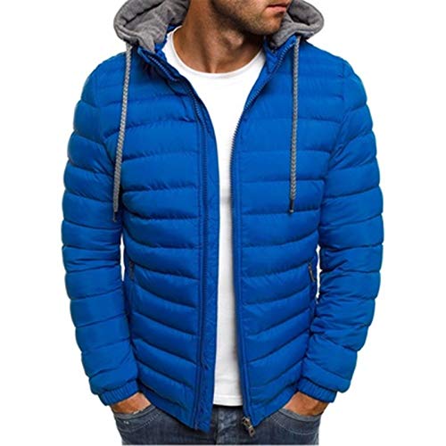 LAOSU Chaqueta de plumón ligera para hombre de la temporada con capucha extraíble talla grande con cremallera chaqueta sin coser para mujer color liso cómodo acabado otoño e invierno 02-azul XL