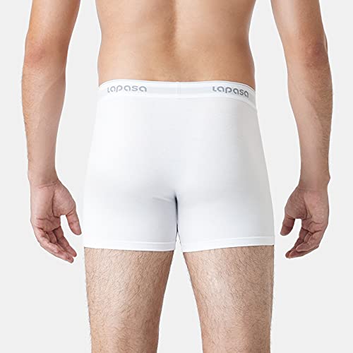 LAPASA Calzoncillos Hombre Bóxer Pack de 4 con Abertura de Algodón Peinado Ropa Interior M03 XXL Blanco