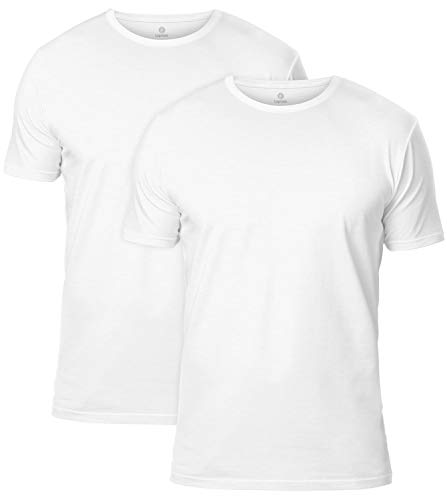 LAPASA Pack de 2 Camisetas Hombre de Algodón ELS Manga Corta Camiseta Interior Cuello Redondo M05 XL Blanco