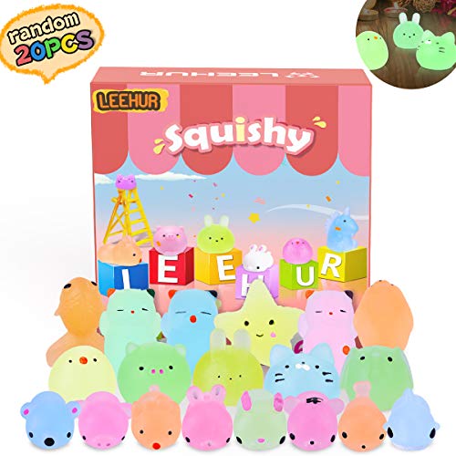 LEEHUR Squishies - Minijuguetes Blandos Mixtos, Suaves y esponjosos para apretar, con Forma de Animales, no tóxicos, Divertidos para aliviar el estrés (Fluorescentes 20 Pcs)