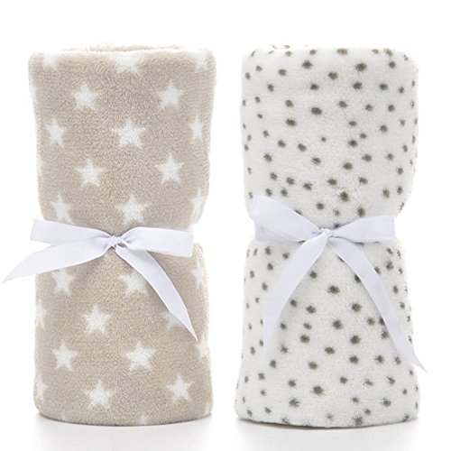 LeerKing 2 Paquetes Mantas para Bebés Polar Suave y Mullida lavable Confortable Cálida con Patrón de Manchas Estrellas para Niña y Niño 75 * 100CM, Gris & Blanco