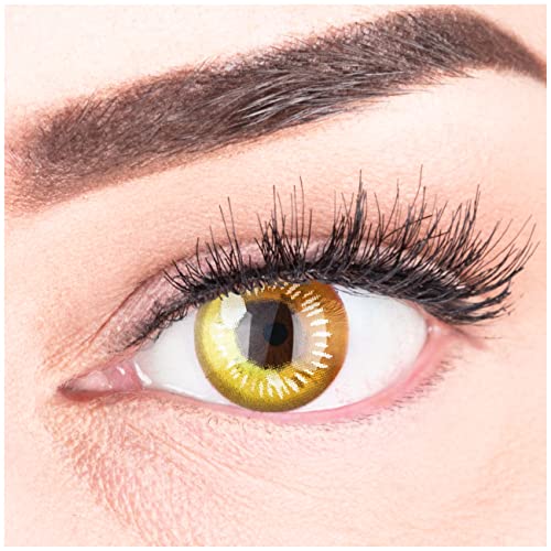 Lentillas de color amarillo Anime Yellow 1 par. Para Halloween Carnaval, gratis estuche de lentillas sin graduación