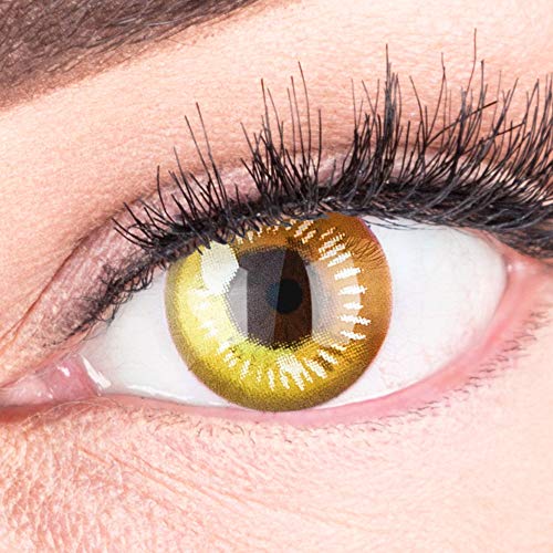 Lentillas de color amarillo Anime Yellow 1 par. Para Halloween Carnaval, gratis estuche de lentillas sin graduación