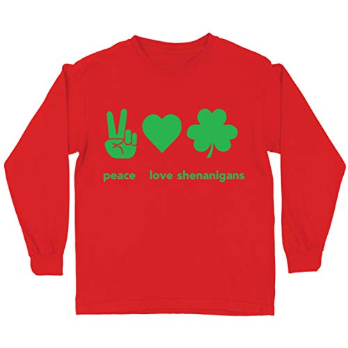 lepni.me Camiseta para Niños Paz y Amor Shenanigans Regalo para la Fiesta del Día de San Patricio en Irlanda (9-11 años Rojo Multicolor)