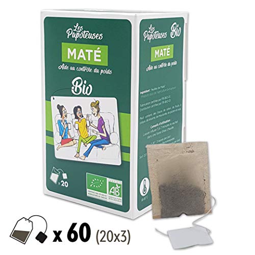 LES PAPOTEUSES | Infusiones mate bio | 60 bolsitas | Cajas para infusiones de 3 confecciones de 20 bolsitas | Certificado orgánico