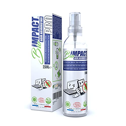 Limpia Pantallas PC y Teléfono Móvil, VIRUCIDA, Bío, 250ml, Elimina EL 99,9% DE Las BACTERIAS Y LOS Virus, Desinfectante Portatil Spray, Limpiador Pantalla Ordenador, Screen Cleaner, Limpiar Gafas