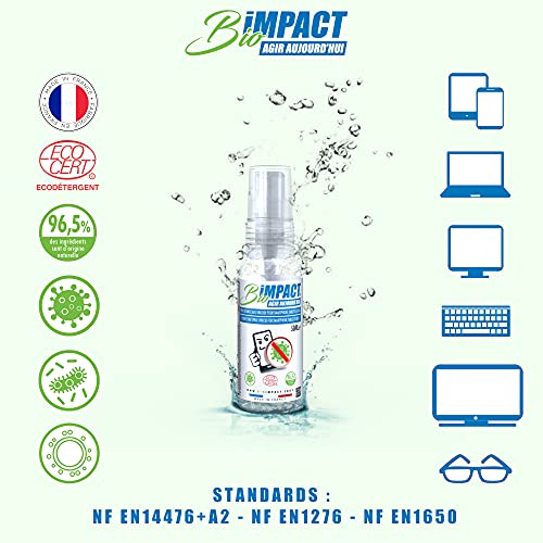 Limpiador de Pantalla de Ordenador - VIRUCIDA - 50 ml - Bío, ELIMINA EL 99,9% DE LAS BACTERIAS Y LOS VIRUS, Spray Desinfectante para Teléfono Móvil, Limpiador de Teclado, Limpieza PC, Limpia Pantallas