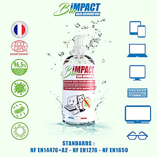 Limpiador de Pantalla de Ordenador, VIRUCIDA, Bío, 500ml, ELIMINA EL 99,9% DE LAS BACTERIAS Y LOS VIRUS, Spray Limpiar Gafas, Spray Desinfectante para Teléfono Móvil, Limpiador de Teclado, Limpieza PC