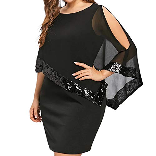 Liquidación Venta Rebajas Vestidos De Fiesta Vestidos Liso Vestidos Casual Vestidos para Boda Sin Manga Calado De Encaje, Vestidos De Fiesta Elegantes Vestidos Largos Tallas Grandes(A Negro,XXL)