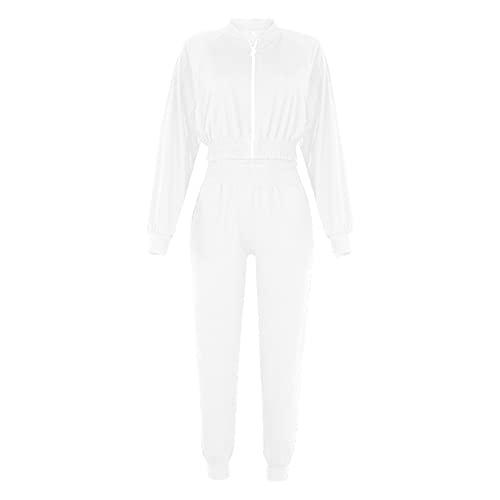 Loalirando Conjunto de mujer deportivo de 2 piezas, chándal de mujer otoño e invierno Crop Top + pantalones de cintura alta elegante para niña S-XL, Color blanco., S