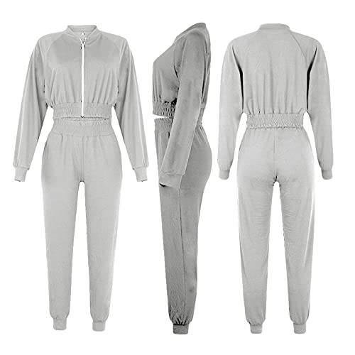 Loalirando Conjunto de mujer deportivo de 2 piezas, chándal de mujer otoño e invierno Crop Top + pantalones de cintura alta elegante para niña S-XL, gris, S