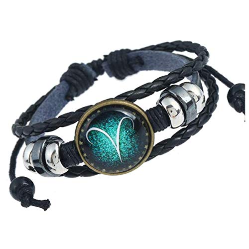 Longyangqk Zodiac Constellation Astrology Bracelet Charm Leather Wristband Bangle (Aries)
