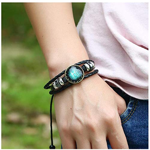 Longyangqk Zodiac Constellation Astrology Bracelet Charm Leather Wristband Bangle (Aries)