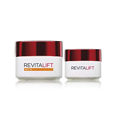 L'Oréal Paris Revitalift Set de Crema de Día Anti-Edad con Protección Solar SPF 30 y Contorno de Ojos Hidratante, Antiarrugas y Extra Firmeza, con Pro-Retinol, 50 ml y 15 ml