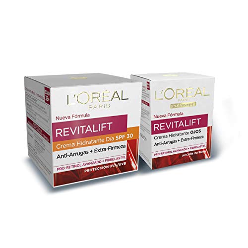 L'Oréal Paris Revitalift Set de Crema de Día Anti-Edad con Protección Solar SPF 30 y Contorno de Ojos Hidratante, Antiarrugas y Extra Firmeza, con Pro-Retinol, 50 ml y 15 ml