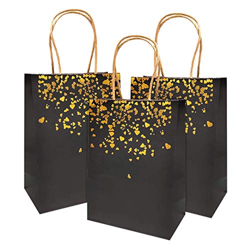 Lsydgn Bolsas Regalo Papel Kraft Negro Bolsa bronceadora Kraft Bolsas Papel Kraft Bolsas Papel con Asas Bolsas Regalo para Fiestas para la Fiesta Bodas cumpleaños Navidad 20 Piezas (Negro Blanco)