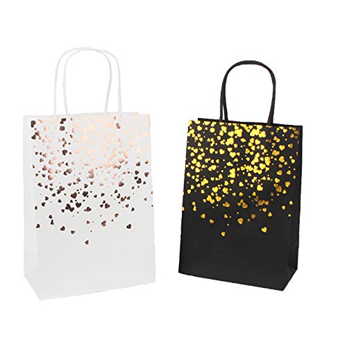 Lsydgn Bolsas Regalo Papel Kraft Negro Bolsa bronceadora Kraft Bolsas Papel Kraft Bolsas Papel con Asas Bolsas Regalo para Fiestas para la Fiesta Bodas cumpleaños Navidad 20 Piezas (Negro Blanco)