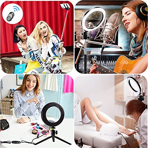 LTPAG 6” Anillo de Luz LED, 64 LED Aro de Luz con Control Remoto Bluetooth, Trípode y Soporte de Teléfono, 3 Modos de Luz y 10 Niveles de Brillo, USB Ring Light para Selfie, Maquillaje y Youtube