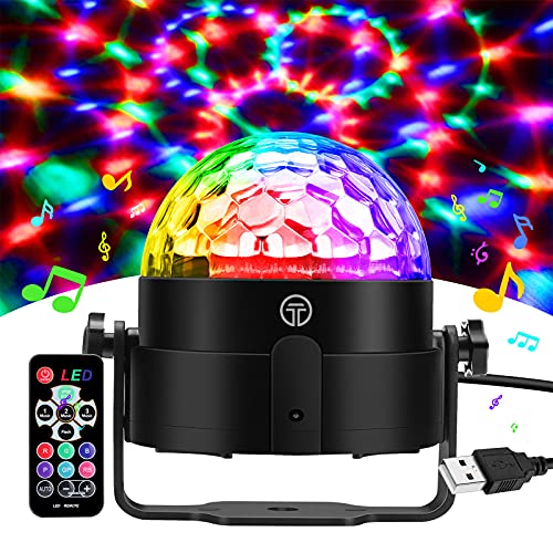 Luces Discoteca LED, 7 Colores RGB Luz Discoteca con Sonido Activado, 4M Cable USB, Rotación de 360 ° Bola Discoteca, Ideal para Cumpleaños, Discoteca, Fiesta, Bar, Navidad, Bodas