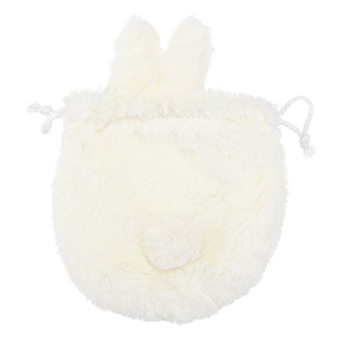 Lurrose Bolsas de almacenamiento conejito de peluche mullidas lindas con cordón, bolsa de cosméticos de 10 x 7 pulgadas (blanco beige)