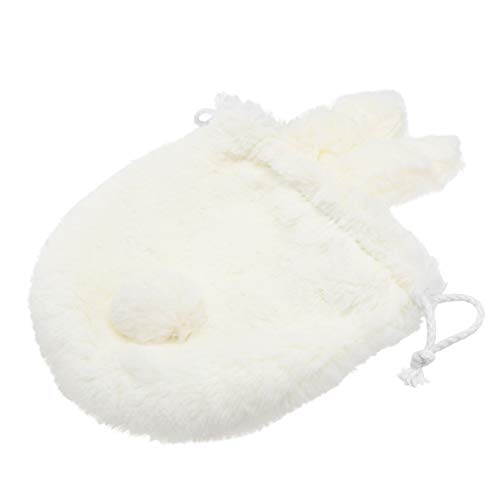 Lurrose Bolsas de almacenamiento conejito de peluche mullidas lindas con cordón, bolsa de cosméticos de 10 x 7 pulgadas (blanco beige)