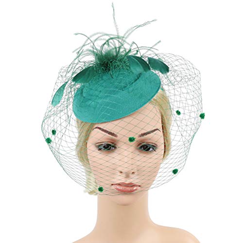 Lurrose - Tocado de diadema con plumas y velo - Accesorio vintage para el cabello ideal para fiestas o bodas (verde)