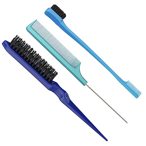 LUTER 3 Piezas Kit Peine Peinar Cabello que Incluye Cepillo para Cabello Peine Cola de Rata y Cepillo de Borde Doble Cara para Peinar Cabello Cepillar Peinar Cabello (Azul)