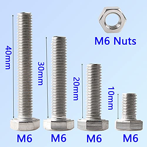 M6 Vis Inox,Visserie,Vis Autoforeuse Metal, 304 Tornillos De Fijación Hexagonales De Acero Inoxidable Con Tuercas Hexagonales Paquete De Combinación De Tornillo y Tuerca