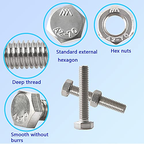 M6 Vis Inox,Visserie,Vis Autoforeuse Metal, 304 Tornillos De Fijación Hexagonales De Acero Inoxidable Con Tuercas Hexagonales Paquete De Combinación De Tornillo y Tuerca