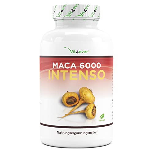 Maca 6000 Intenso - 200 cápsulas con 6000 mg de raíz de Maca - Extracto especial Premium 10:1 de Perú - Vegano - Altamente dosificado