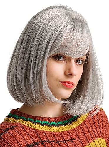 Maeau - Peluca Mujer Bob Pelo Natural Recto Pelucas Corta Mujeres Cabello Natural Gris Claro con Flequillo Peluca Sintética Resistente al Calor Diario para Fiesta Cosplay Exterior