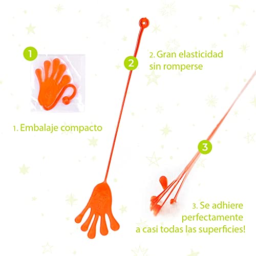 Magicat manos locas pegajosas 12 Pcs - relleno piñatas de cumpleaños infantil niño y niña - mano elástica adhesiva para regalo en fiestas infantiles - pegatinas de vinilo con diferentes colores