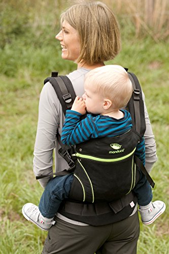 manduca First Portabebe > BlackLine ScreaminGreen < Mochila Portabebes con Cinturon Ergonomico & Extension de Espalda, Algodón Orgánico, para bebés de 3,5 a 20 kg (negro-verde neón)