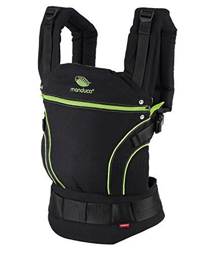 manduca First Portabebe > BlackLine ScreaminGreen < Mochila Portabebes con Cinturon Ergonomico & Extension de Espalda, Algodón Orgánico, para bebés de 3,5 a 20 kg (negro-verde neón)