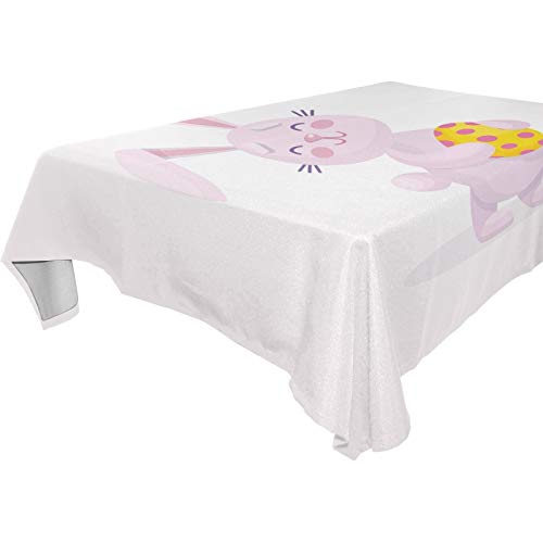 Mantel de Pascua LINGF - Conejo de Pascua con Estampado de Huevos Mantel de Tela Resistente al Hierro y a Las Manchas,Cuadrado de 60"x60"