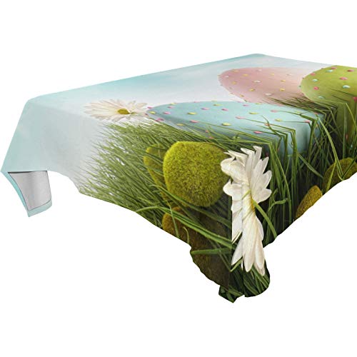 Mantel de Pascua LINGF - Huevos de Pascua con Estampado de Margaritas Mantel de Tela Resistente al Hierro y a Las Manchas,Cuadrado de 54"x72"