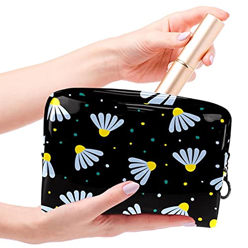 Manzanilla Floral Flor Negro Viaje Neceser Bolsas Grande PVC Maquillaje Práctico Bolsa Organizador Con Cremallera