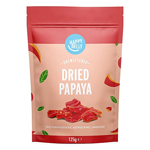 Marca Amazon - Happy Belly Papaya deshidratada no azucarada, 6 x 125g