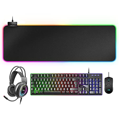 Mars Gaming MCPEXES, Combo Teclado H-Mech+Ratón+Auriculares RGB+Alfombrilla RGB XXL, ES