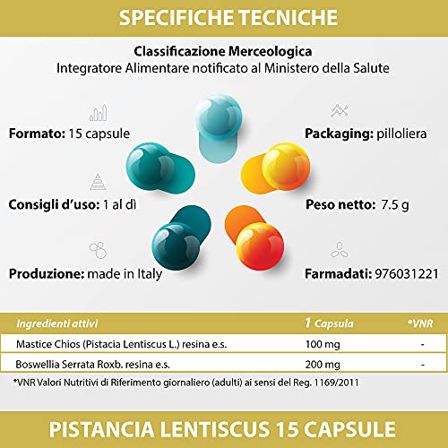 Masilla de Chios y Boswellia 15 cápsulas | 1 al día | Pistacia Lentiscus vientre y estómago