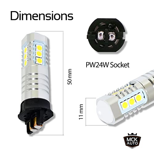 MCK Auto - Reemplazo para PW24W LED CanBus Juego de bombillas blancas muy claras y sin erros CC F30