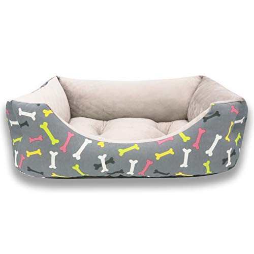 MERCURY TEXTIL- Sofá, Cesta,Cama Comoda para Perros,Gatos y Mascotas, con Relleno de Fibras Super Suave，Resistente al Desgaste y Duradero.. (Mediano, Huesos)