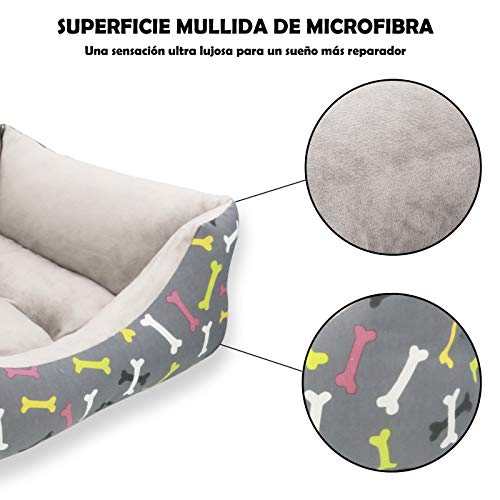 MERCURY TEXTIL- Sofá, Cesta,Cama Comoda para Perros,Gatos y Mascotas, con Relleno de Fibras Super Suave，Resistente al Desgaste y Duradero.. (Mediano, Huesos)