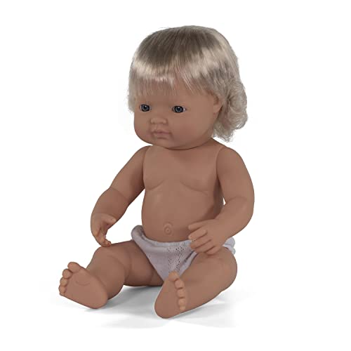 Miniland-Bebé Europea Niña 38cm Muñeco, Color Real, (31052)