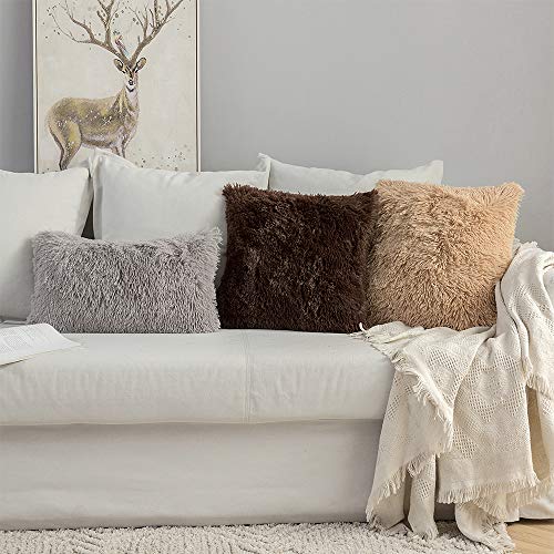 MIULEE Juego de 2 Cojines Pelo Protectores Faux Fur Throw Funda de cojín Deluxe Home Decorativo Cuadrados y Suaves Cojines PeloPara la Hogar Sofá Cama del 45x45cm Chocolate