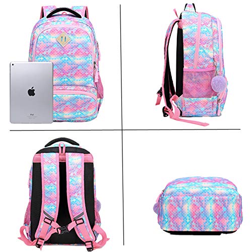 Mochila Escolar Mochila Sirena Mochila Colegio Niña Mochila Chica Mochila Escolares Juveniles con Bolsa para Almuerzo y Estuche de Lápices