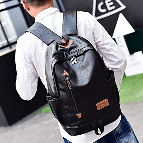 Mochila Simple de Cuero Suave para Hombres, Tendencia de la Moda, Mochila Escolar, Mochila Juvenil, Bolso de Cuero Negro