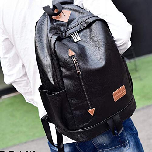 Mochila Simple de Cuero Suave para Hombres, Tendencia de la Moda, Mochila Escolar, Mochila Juvenil, Bolso de Cuero Negro