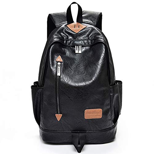 Mochila Simple de Cuero Suave para Hombres, Tendencia de la Moda, Mochila Escolar, Mochila Juvenil, Bolso de Cuero Negro